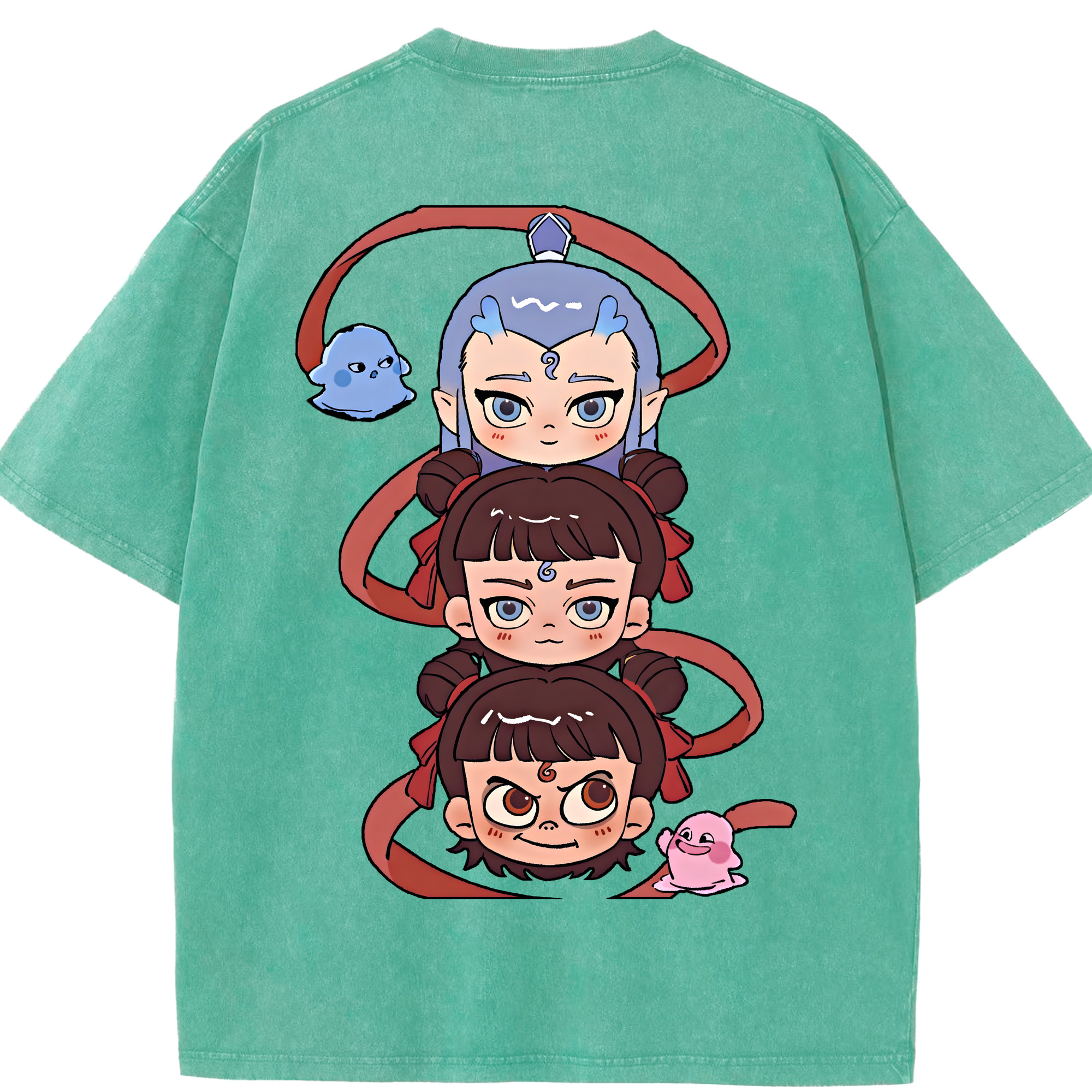 （画像用） Ne Zha 2 ナタ 魔童の大暴れ 綿100% ヴィンテージ風 半袖Tシャツ（背面プリント）